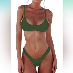 Women's Scoop Neck Push up Padded Brazilian Thong Bikini Swimsuit Bathing Suit